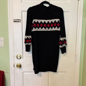 Chic Black and Red Geometric Long Sleeve Dress size S